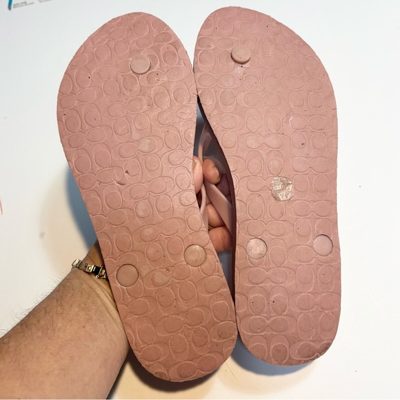 Coach Pink Logo-Embossed Flip Flop Sandals - Picture 2 of 10